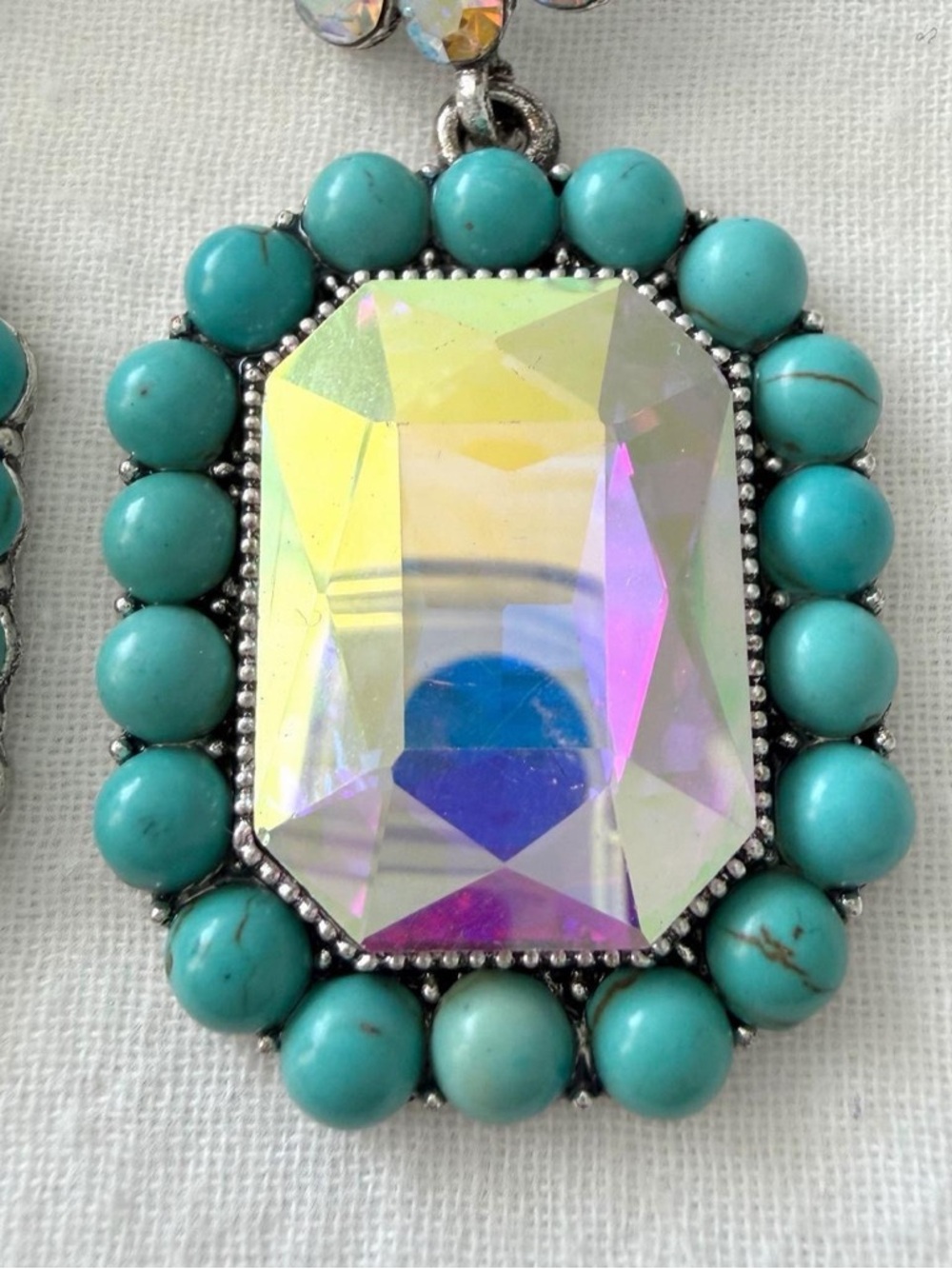 Statement Turquoise & Rhinestone Dangle Earrings - Picture 4 of 6